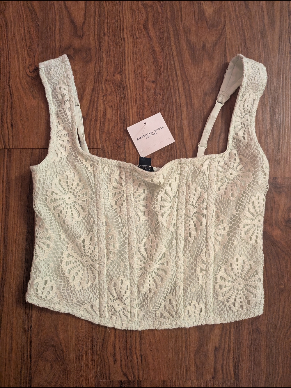 American Eagle Light Green Crochet Bustier/Corset Camisole